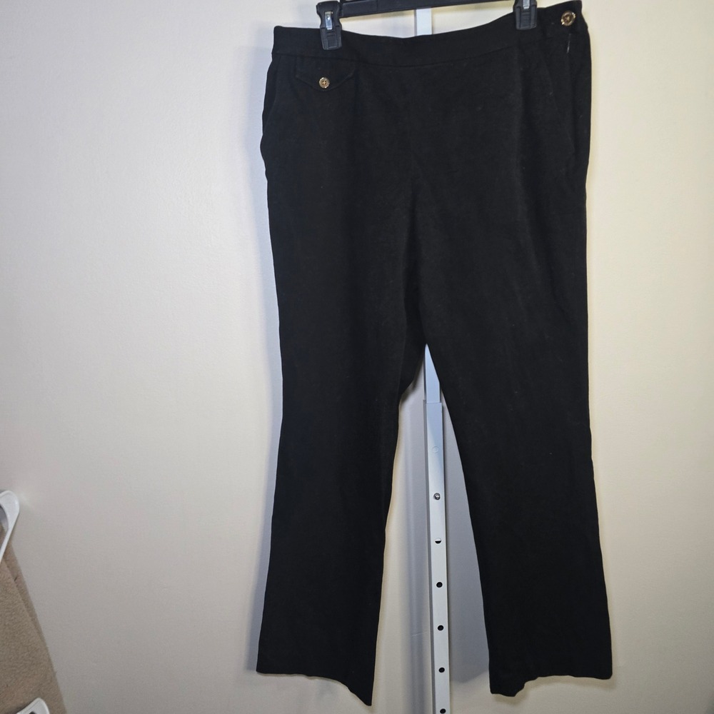Lauren Ralph Lauren Black Straight Leg Dress Pants‎ Side Zip Gold Button Size 14